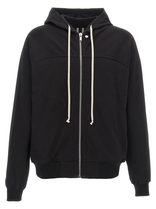 Sweatshirt Hoodie by Rick Owens for men in organic cotton black features an luminous silhouette, showcasing a sophisticated hooded neckline and for a truly luminous look.