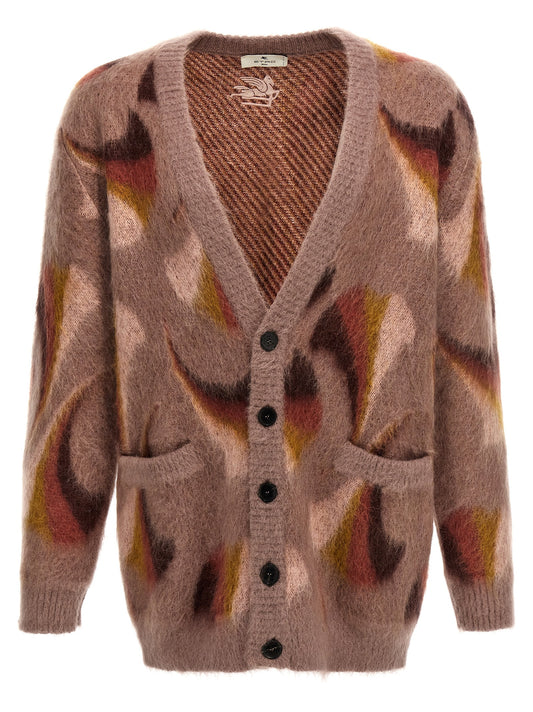 Cardigan by Etro for men in mohair wool & polyolefin multicolor & patterned features an crisp silhouette, showcasing a sophisticated v-neck neckline and detail for a truly crisp finish.