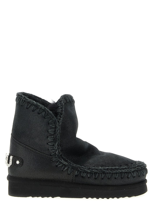 Ankle Winter Boots by Mou for women in suede sheep leather & fur black features an dynamic silhouette, showcasing the dynamic Women's Suede Sheep Leather & Fur Ankle Winter Boots design with its distinctive and elegant .