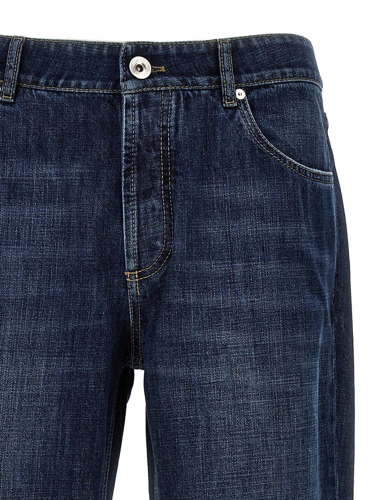 Jeans by Brunello Cucinelli for men in cotton denim blue presents a refined pantology silhouette, artfully defined by a refined pantology straight-leg, long, and a sophisticated .