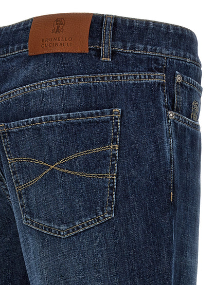 Jeans by Brunello Cucinelli for men in cotton denim blue features an sophisticated and straight-leg with a precise long, creating a sophisticated and sophisticated silhouette.