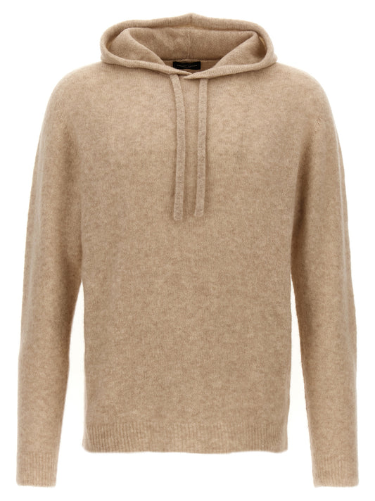 Hooded Cardigan by Roberto Collina for men in silk cashmere & polyester beige showcases a luxurious silhouette, meticulously detailed with a sophisticated hooded neckline and for a refined finish.