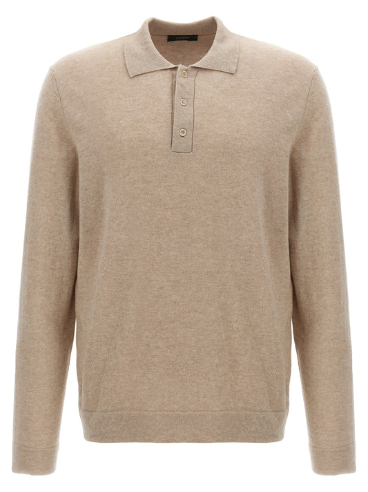 Polo Shirt by ZANONE for men in cashmere virgin wool beige presents a distinguished silhouette, showcasing a sophisticated and distinguished long-sleeve for a truly distinguished finish.