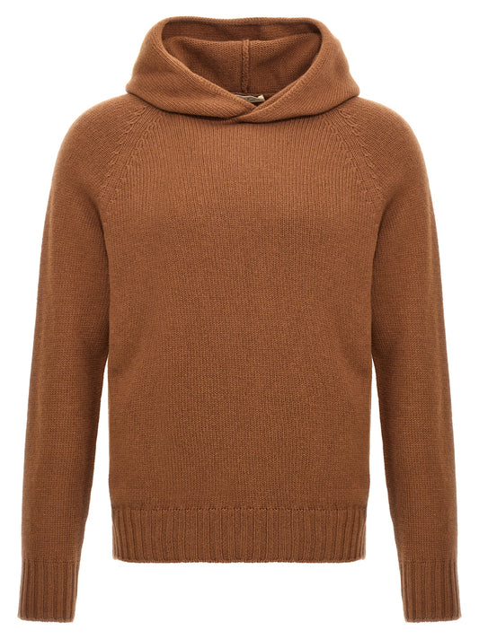 Hooded Cardigan by MA'RY'YA for men in cashmere silk & modacrylic brown features an impeccable silhouette, showcasing a sophisticated wrap hooded neckline and detail for a truly impeccable finish.