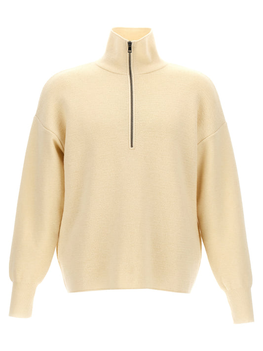Cardigan by MA'RY'YA for men in modacrylic merino wool white features a nuanced silhouette with a refined high-neck neckline and nuanced detailing for a sophisticated look.