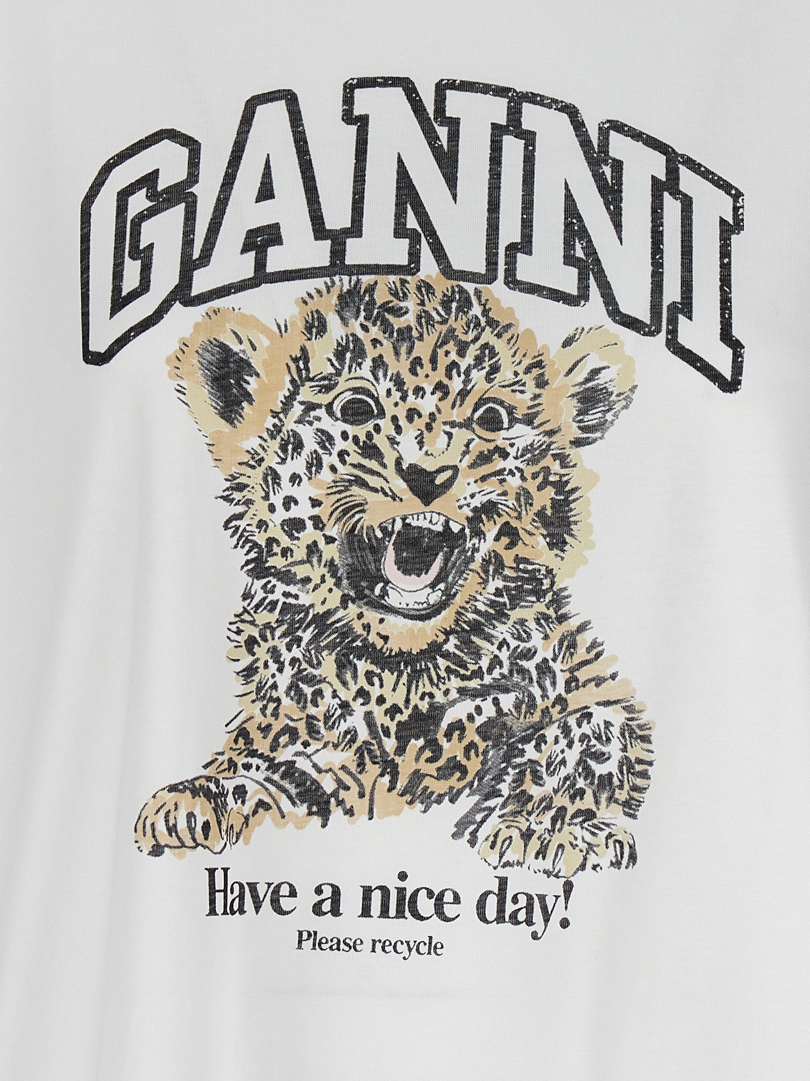T-Shirt by Ganni for women in organic cotton white, leopard-print & print showcases a chic silhouette, artfully detailed with a chic and for a chic finish.