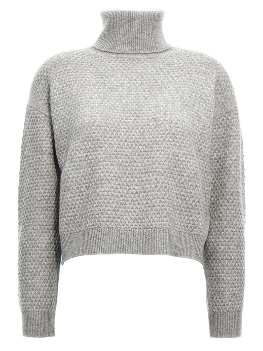 Cardigan by Max Mara for women in cashmere gray presents a textural silhouette, artfully finished with a textural high-neck neckline and for a sophisticated, textural look.