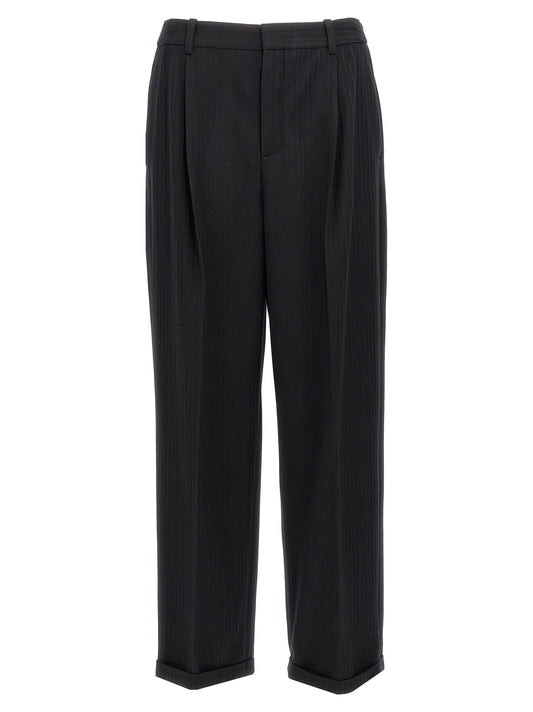 Saint Laurent Men's Straight Leg High Rise Cashmere Trousers - Black