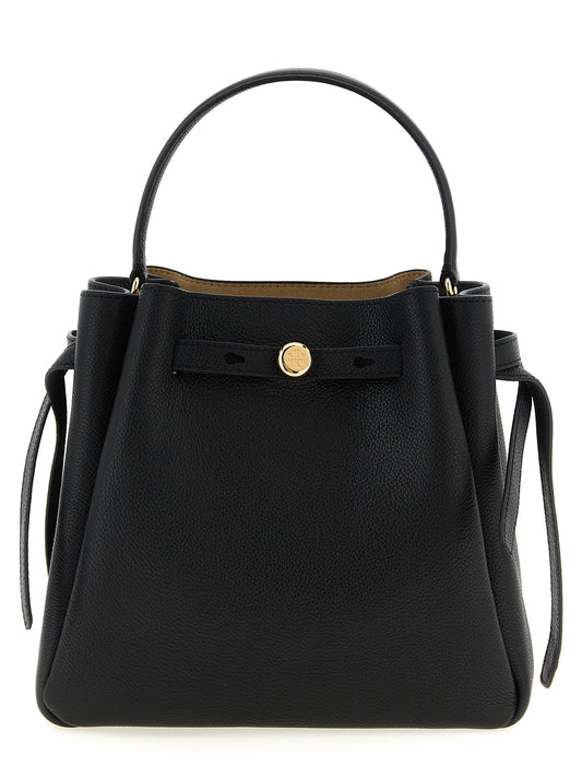 Tory Burch Romy Leather Bucket Handbag - Black Signature