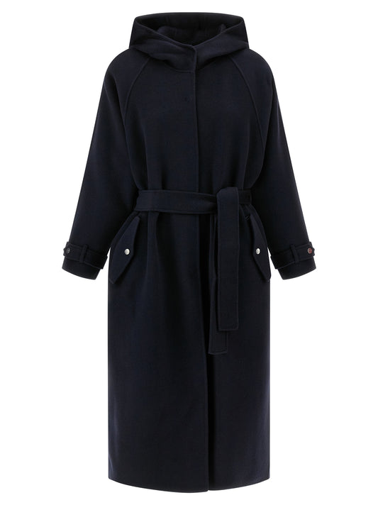 Hooded Overcoat by PINKO for women in polyamide blue features a cosy chic silhouette, artfully detailed with a sophisticated hooded neckline and premium hooded for a cosy chic finish.