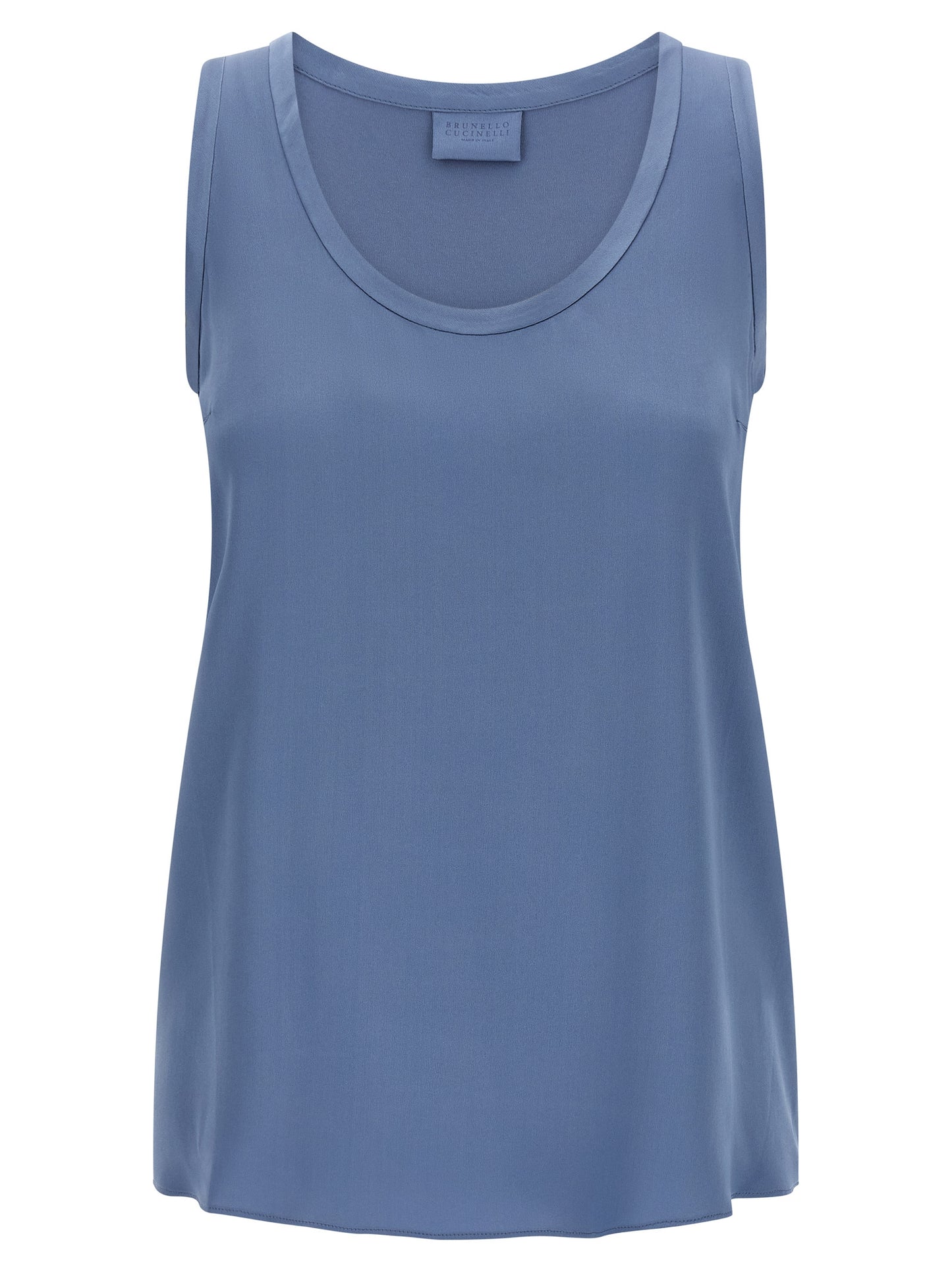 Brunello Cucinelli Blue Silk Sleeveles T-Shirt
