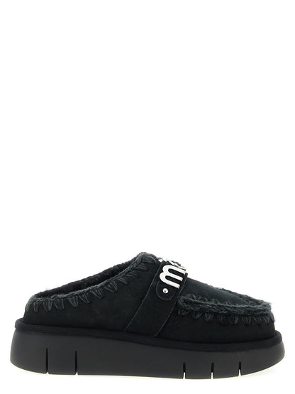 Mou Black Lamb Leather Clogs