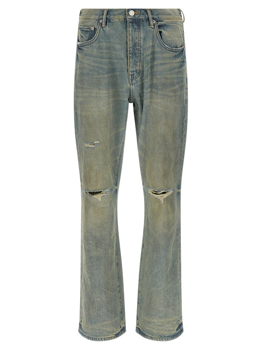 Jeans by PURPLE for men in denim cotton light-blue & purple features an refined tailoring silhouette, showcasing a premium flared with a mid rise and long cut for a refined tailoring look.