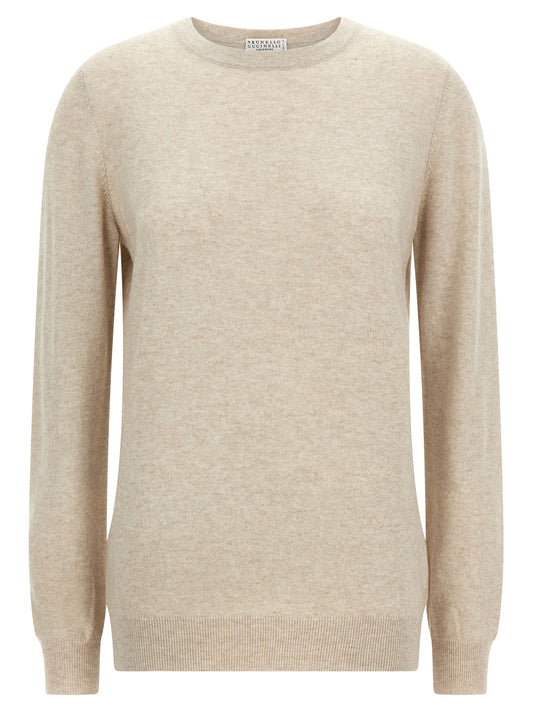 Cardigan by Brunello Cucinelli for women in cashmere beige showcases a captivating silhouette, artfully detailed with a captivating long-sleeve and wrap crew neckline for a truly sophisticated captivating look.