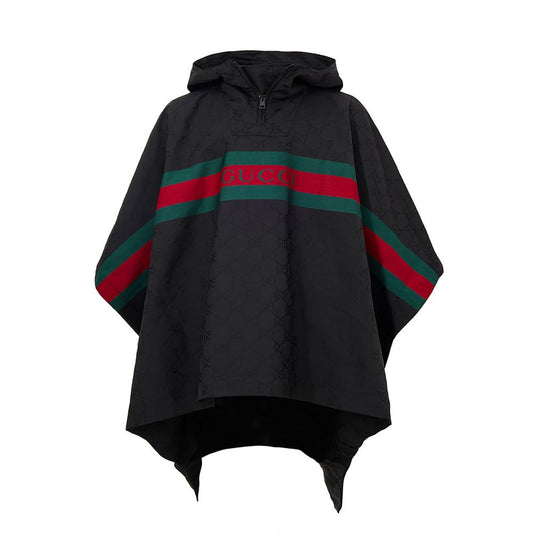 Hooded Trench Coat by Gucci for men in polyamide & polyester and black, monogram & print presents a exquisite silhouette, showcasing a exquisite hooded neckline and functional hooded for an elevated aesthetic.