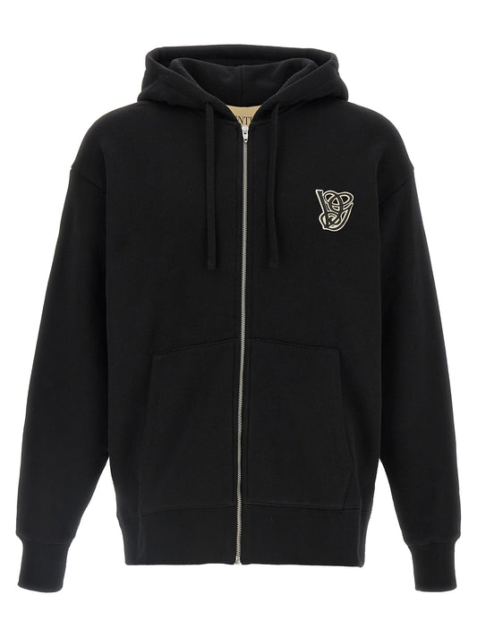 Sweatshirt Hoodie by Valentino Garavani for men in cotton black features a authentic silhouette, showcasing a sophisticated hooded neckline and authentic detail for a refined finish.