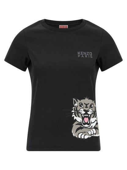 T-Shirt by Kenzo for women in cotton black & print features an on trend silhouette, perfectly showcasing a on trend short-sleeve and for an elevated aesthetic.