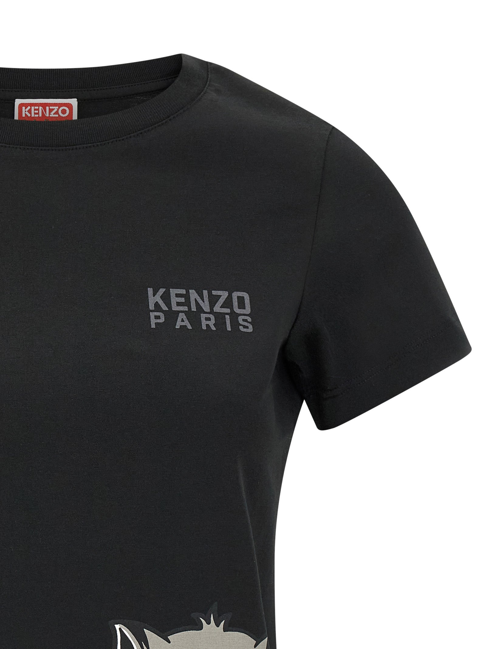 T-Shirt by Kenzo for women in cotton black & print showcases a chic silhouette, artfully detailed with a chic and for a chic finish.