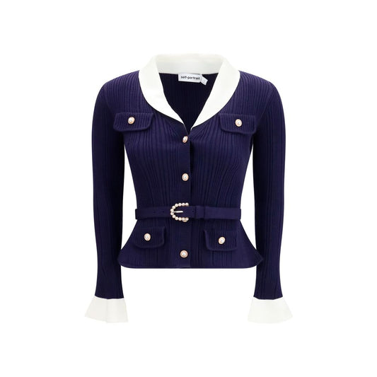 Self-Portrait Blue Polyamide Cardigan