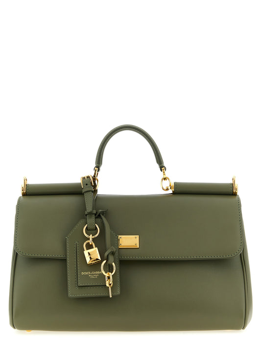 Medium Flap Handbag by Dolce & Gabbana for women in bos taurus calf suede leather bicolour & green features a ornamental silhouette, showcasing a secure flap & zipper, ample , and ornamental shoulder-strap & adjustable-strap for a sophisticated look.