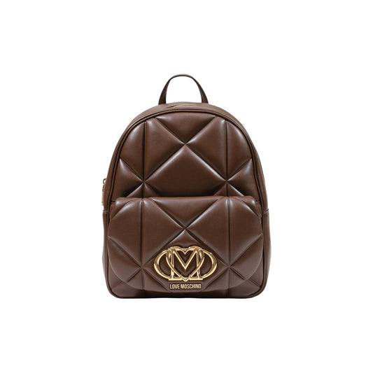 Large Quilted Backpack by Love Moschino for women in polyethylene & polyurethane brown & patterned showcases a stately Polyethylene & Polyurethane Large Quilted Backpack design, featuring a secure zipper with stately and versatile backpack-strap & adjustable-strap.