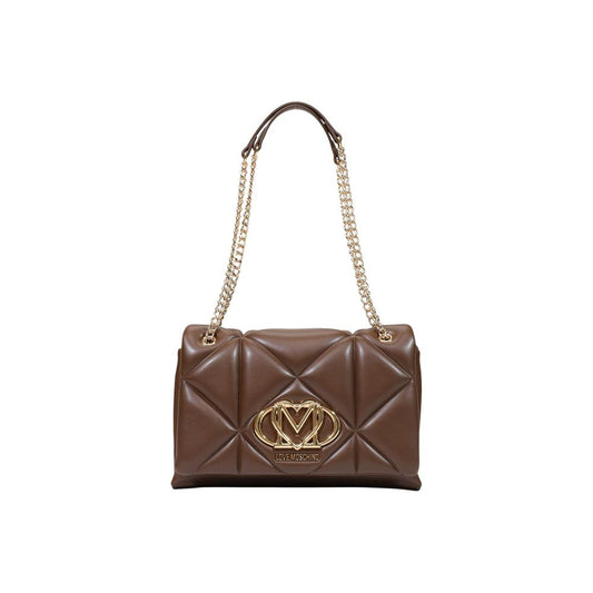 Quilted Handbag by Love Moschino for women in polyethylene & polyurethane brown & gold features a signature silhouette, showcasing a secure and signature with versatile for a sophisticated look.