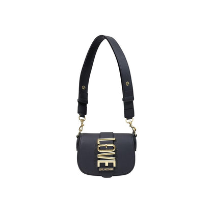 Medium Crossbody Flap Handbag by Love Moschino for women in polyethylene & polyurethane black & gold presents a ornamental silhouette, showcasing a secure flap, ample , and versatile crossbody-strap & adjustable-strap for a ornamental finish.