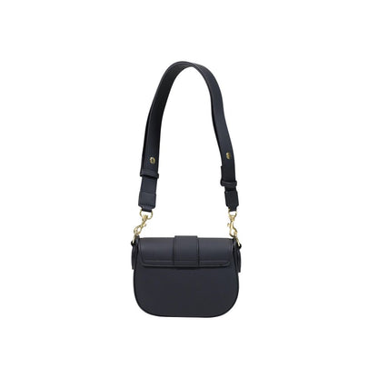 Medium Crossbody Flap Handbag by Love Moschino for women in polyethylene & polyurethane black & gold features a refined silhouette, showcasing a secure flap, organized , and versatile crossbody-strap & adjustable-strap for a refined finish.