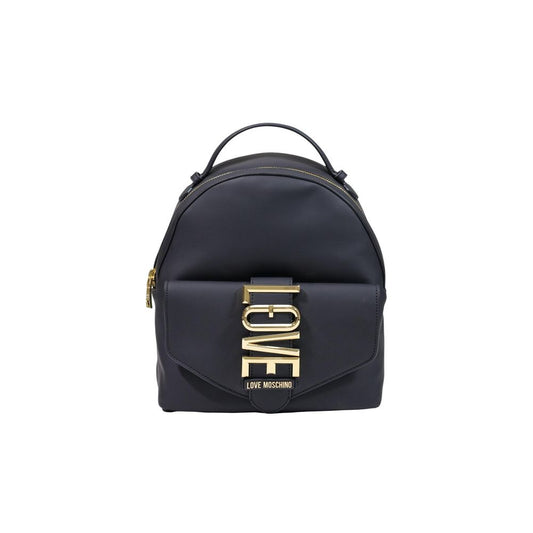 Compact Backpack by Love Moschino for women in polyethylene & polyurethane black & gold features an stately silhouette from the Polyethylene & Polyurethane Compact Backpack range, with a secure zipper, ample external-pockets, and versatile backpack-strap & adjustable-strap.