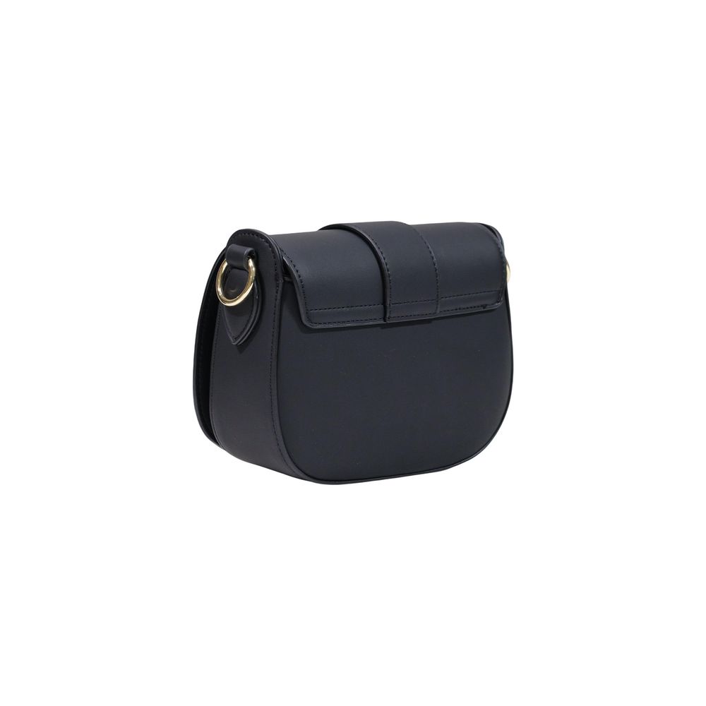Medium Crossbody Flap Handbag by Love Moschino for women in polyethylene & polyurethane black & gold features a ornamental silhouette, showcasing a secure flap, ample , and ornamental crossbody-strap & adjustable-strap for a sophisticated look.