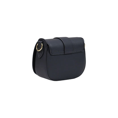 Medium Crossbody Flap Handbag by Love Moschino for women in polyethylene & polyurethane black & gold features a ornamental silhouette, showcasing a secure flap, ample , and ornamental crossbody-strap & adjustable-strap for a sophisticated look.