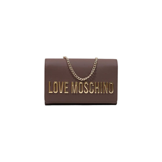 This Crossbody Evening Flap Handbag by Love Moschino for women in polyethylene & polyurethane and brown & gold presents a sculptural silhouette featuring a secure flap, ample , and versatile crossbody-strap for a sculptural finish.
