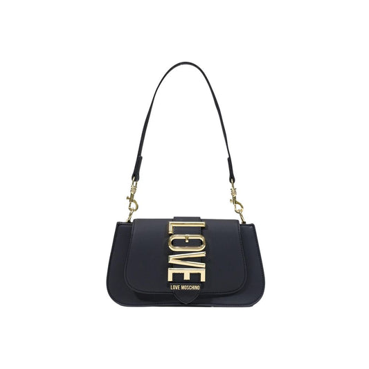 Love Moschino Borsa Polyethylene & Polyurethane Evening Crossbody Handbag - Black Gold Signature