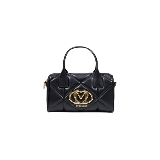 Medium Quilted Handbag by Love Moschino for women in polyethylene & polyurethane black & gold features an refined silhouette, showcasing a secure zipper, ample , and versatile handle for a sophisticated refined aesthetic.