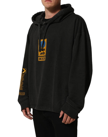 Dolce & Gabbana Black Cotton Logo Hooded Oversize Sweater