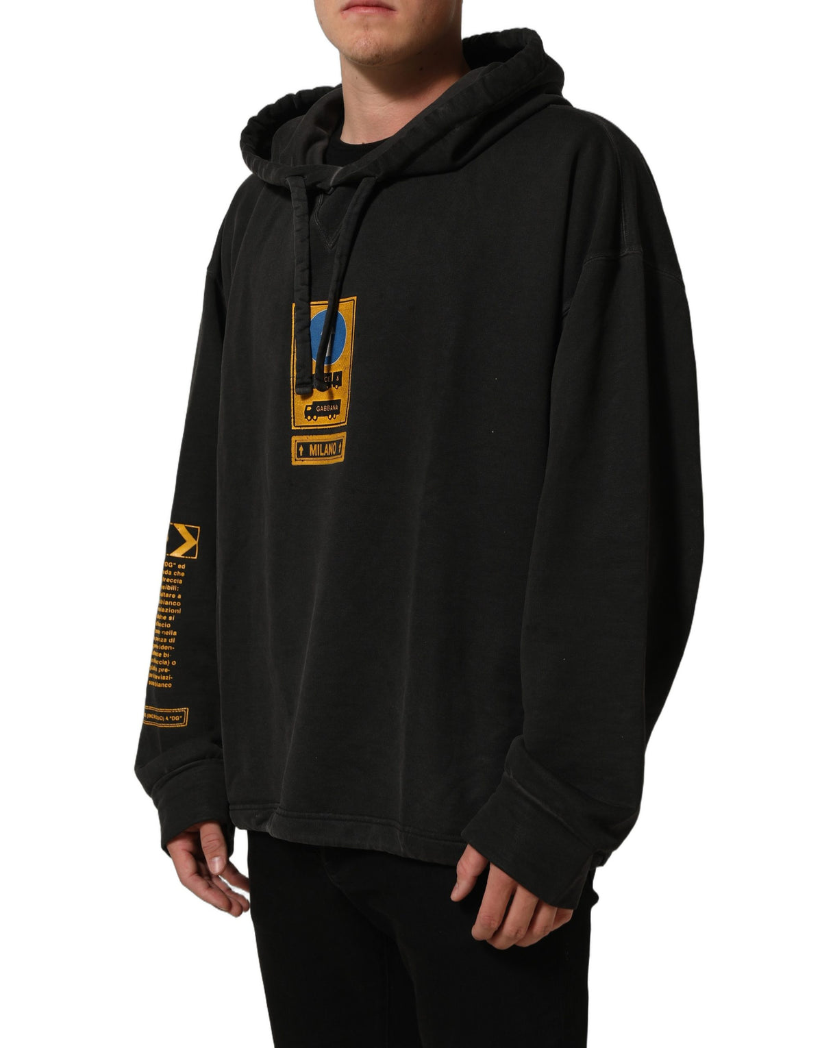 Dolce & Gabbana Men's Regular Fit Oversized Cotton Sweatshirt Hoodie - Black