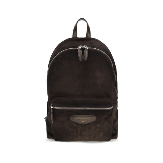 Backpack by Santoni for men in bos taurus calf suede leather brown features a refined silhouette, showcasing the Bos Taurus Calf Suede Leather Backpack design with a secure zipper, ample , and versatile handle, backpack-strap & adjustable-strap.
