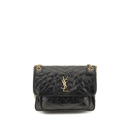 2-in-1 Shoulder & Crossbody Flap Bag by Saint Laurent for women in bos taurus calf leather black, chevron & signature features a stately silhouette, showcasing a secure flap, ample built-in-compartments, and stately crossbody-strap & shoulder-strap for a stately finish.