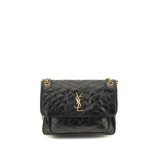 2-in-1 Shoulder & Crossbody Flap Bag by Saint Laurent for women in bos taurus calf leather black, chevron & signature features a stately silhouette, showcasing a secure flap, ample built-in-compartments, and stately crossbody-strap & shoulder-strap for a stately finish.