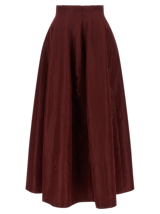 Skirt by Alberta Ferretti for women in polyester burgundy, multicolor, natural & red features an tailored silhouette, artfully capturing the essence of Women's A Line Flared High Rise Polyester Skirt in a sophisticated maxi mini.