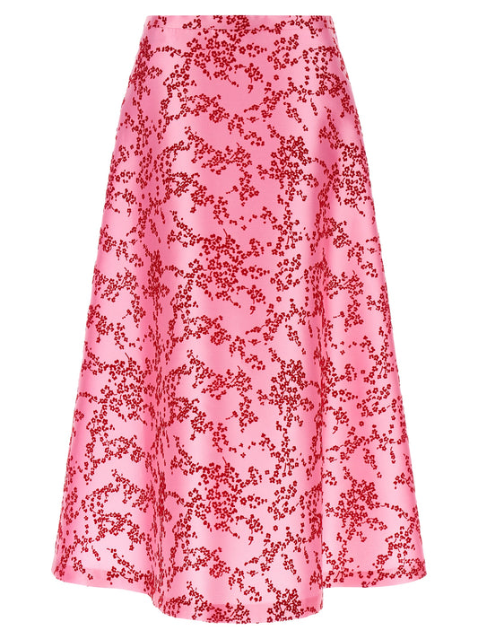 Skirt by Alberta Ferretti for women in polyester & silk multicolor, pink, red, floral & print features a captivating silhouette, showcasing the captivating Women's A Line Polyester & Silk Skirt design with a sophisticated midi mini for a captivating look.