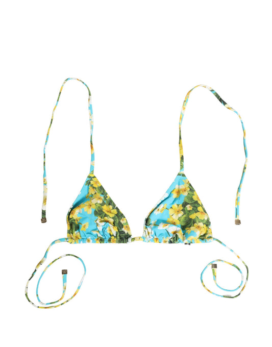 Dolce & Gabbana Women's Stretch Nylon Swimwear Top - Blue Yellow Floral Print