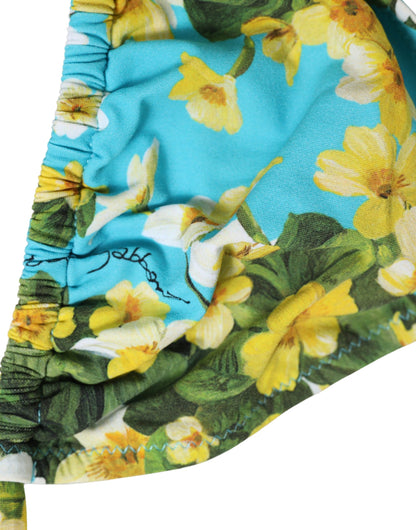 Dolce & Gabbana Women's Stretch Nylon Swimwear Top - Blue Yellow Floral Print