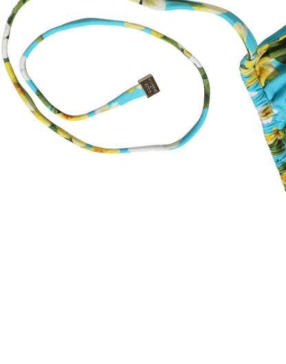 Dolce & Gabbana Women's Stretch Nylon Swimwear Top - Blue Yellow Floral Print