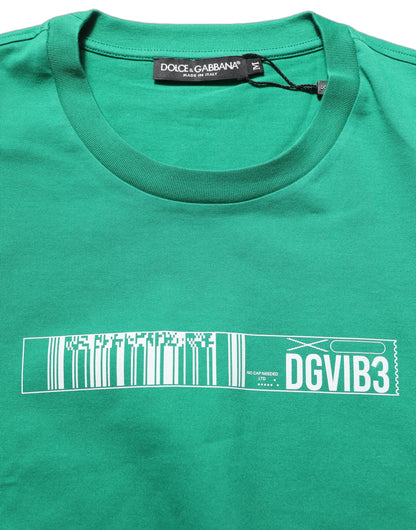 Dolce & Gabbana Men's Short-Sleeve Crew Neck Cotton T-Shirt - Green White Print