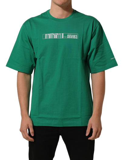 Dolce & Gabbana Men's Short-Sleeve Crew Neck Cotton T-Shirt - Green White Print