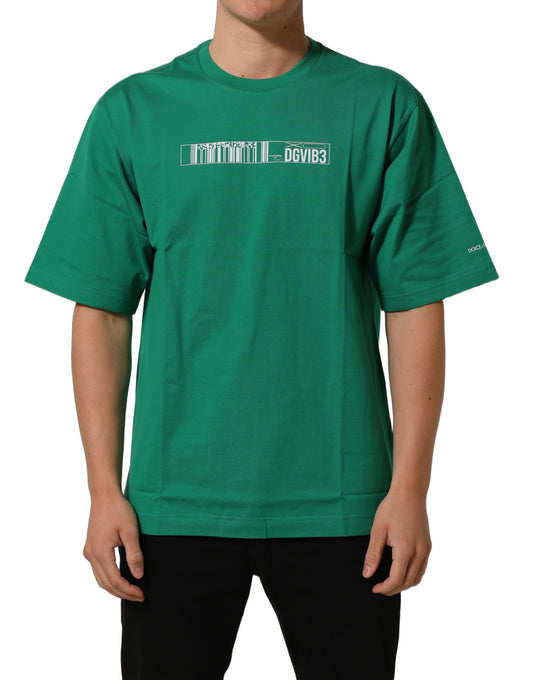 Dolce & Gabbana Men's Short-Sleeve Crew Neck Cotton T-Shirt - Green White Print