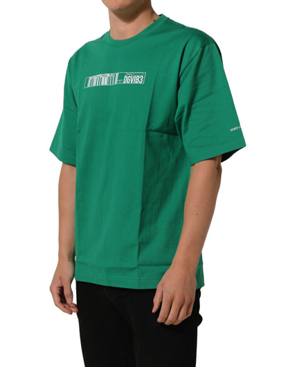 Dolce & Gabbana Men's Short-Sleeve Crew Neck Cotton T-Shirt - Green White Print