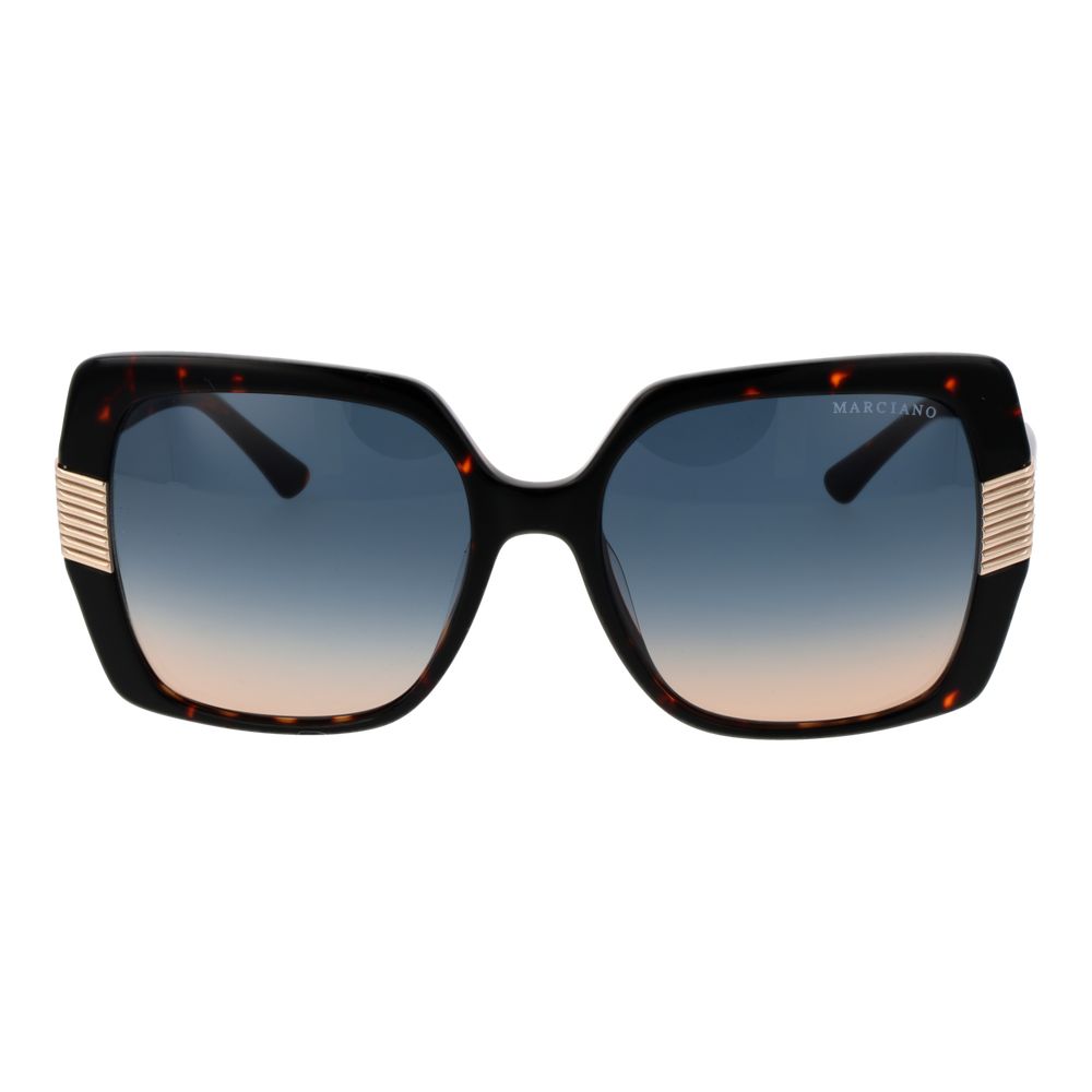 Sunglasses by Marciano by Guess for women in acetate & metal and brown featuring an opulent butterfly full-rim frame design with a sophisticated brown coloured frame finish and high-performance gradient category-3-dark-tint lens.