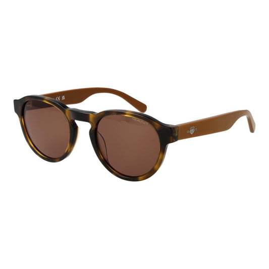 Sunglasses by Gant for men in brown features a sumptuous silhouette, showcasing a sumptuous full-rim panto frame design in brown coloured frame with high-performance non-polarized category-3-dark-tint lens.